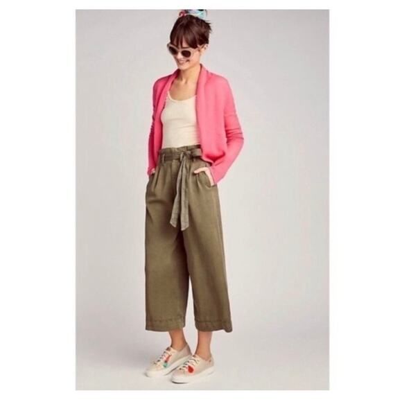 Anthropologie Blythe wide-leg cropped high-rise pants moss green - Picture 5 of 12